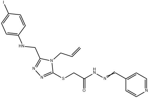 2-({4-allyl-5-[(4-iodoanilino)methyl]-4H-1,2,4-triazol-3-yl}sulfanyl)-N'-(4-pyridinylmethylene)acetohydrazide Struktur