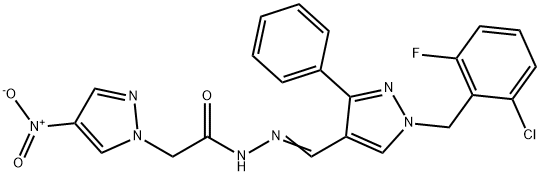 N'-{[1-(2-chloro-6-fluorobenzyl)-3-phenyl-1H-pyrazol-4-yl]methylene}-2-{4-nitro-1H-pyrazol-1-yl}acetohydrazide Struktur