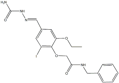 2-{4-[2-(aminocarbonyl)carbohydrazonoyl]-2-ethoxy-6-iodophenoxy}-N-benzylacetamide Struktur