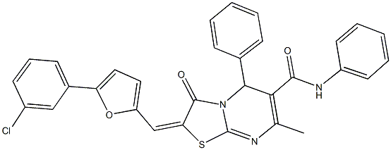 2-{[5-(3-chlorophenyl)-2-furyl]methylene}-7-methyl-3-oxo-N,5-diphenyl-2,3-dihydro-5H-[1,3]thiazolo[3,2-a]pyrimidine-6-carboxamide Struktur