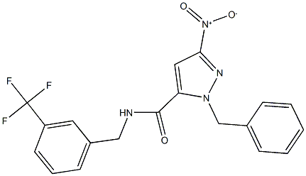 1-benzyl-3-nitro-N-[3-(trifluoromethyl)benzyl]-1H-pyrazole-5-carboxamide Struktur