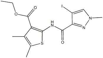 ethyl 2-{[(4-iodo-1-methyl-1H-pyrazol-3-yl)carbonyl]amino}-4,5-dimethyl-3-thiophenecarboxylate Struktur