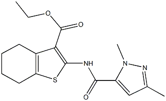 ethyl 2-{[(1,3-dimethyl-1H-pyrazol-5-yl)carbonyl]amino}-4,5,6,7-tetrahydro-1-benzothiophene-3-carboxylate Struktur