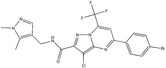 5-(4-bromophenyl)-3-chloro-N-[(1,5-dimethyl-1H-pyrazol-4-yl)methyl]-7-(trifluoromethyl)pyrazolo[1,5-a]pyrimidine-2-carboxamide Struktur