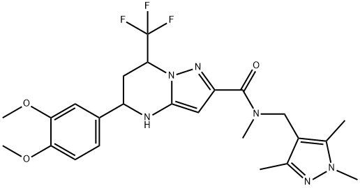 5-(3,4-dimethoxyphenyl)-N-methyl-7-(trifluoromethyl)-N-[(1,3,5-trimethyl-1H-pyrazol-4-yl)methyl]-4,5,6,7-tetrahydropyrazolo[1,5-a]pyrimidine-2-carboxamide Struktur