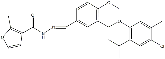 N'-{3-[(4-chloro-2-isopropyl-5-methylphenoxy)methyl]-4-methoxybenzylidene}-2-methyl-3-furohydrazide Struktur