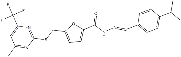 N'-(4-isopropylbenzylidene)-5-({[4-methyl-6-(trifluoromethyl)-2-pyrimidinyl]sulfanyl}methyl)-2-furohydrazide Struktur