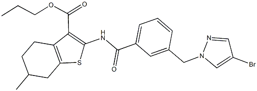 propyl 2-({3-[(4-bromo-1H-pyrazol-1-yl)methyl]benzoyl}amino)-6-methyl-4,5,6,7-tetrahydro-1-benzothiophene-3-carboxylate Struktur