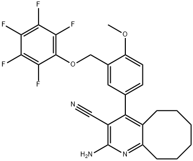 2-amino-4-{4-methoxy-3-[(2,3,4,5,6-pentafluorophenoxy)methyl]phenyl}-5,6,7,8,9,10-hexahydrocycloocta[b]pyridine-3-carbonitrile Struktur