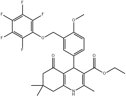 ethyl 4-{4-methoxy-3-[(2,3,4,5,6-pentafluorophenoxy)methyl]phenyl}-2,7,7-trimethyl-5-oxo-1,4,5,6,7,8-hexahydro-3-quinolinecarboxylate Struktur