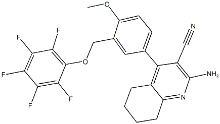 2-amino-4-{4-methoxy-3-[(2,3,4,5,6-pentafluorophenoxy)methyl]phenyl}-5,6,7,8-tetrahydro-3-quinolinecarbonitrile Struktur