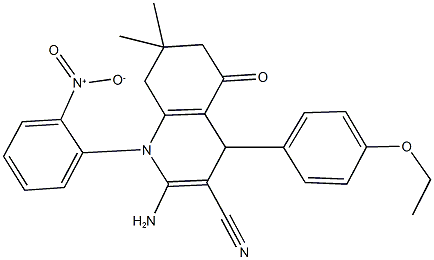 2-amino-4-(4-ethoxyphenyl)-1-{2-nitrophenyl}-7,7-dimethyl-5-oxo-1,4,5,6,7,8-hexahydro-3-quinolinecarbonitrile Struktur