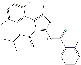 isopropyl 4-(2,5-dimethylphenyl)-2-[(2-fluorobenzoyl)amino]-5-methyl-3-thiophenecarboxylate Struktur