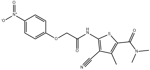 4-cyano-5-[({4-nitrophenoxy}acetyl)amino]-N,N,3-trimethyl-2-thiophenecarboxamide Struktur