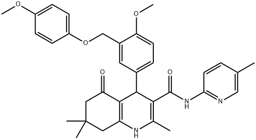 4-{4-methoxy-3-[(4-methoxyphenoxy)methyl]phenyl}-2,7,7-trimethyl-N-(5-methyl-2-pyridinyl)-5-oxo-1,4,5,6,7,8-hexahydro-3-quinolinecarboxamide Struktur