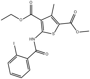 4-ethyl 2-methyl 5-[(2-iodobenzoyl)amino]-3-methyl-2,4-thiophenedicarboxylate Struktur