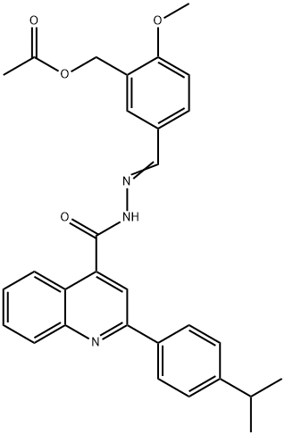 5-(2-{[2-(4-isopropylphenyl)-4-quinolinyl]carbonyl}carbohydrazonoyl)-2-methoxybenzyl acetate Struktur