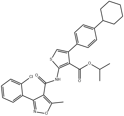 isopropyl 2-({[3-(2-chlorophenyl)-5-methylisoxazol-4-yl]carbonyl}amino)-4-(4-cyclohexylphenyl)thiophene-3-carboxylate Struktur