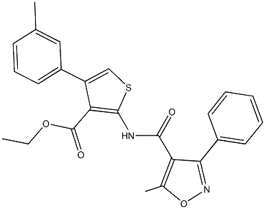 ethyl 4-(3-methylphenyl)-2-{[(5-methyl-3-phenyl-4-isoxazolyl)carbonyl]amino}-3-thiophenecarboxylate Struktur