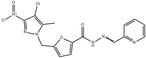 5-({4-chloro-3-nitro-5-methyl-1H-pyrazol-1-yl}methyl)-N'-(2-pyridinylmethylene)-2-furohydrazide Struktur