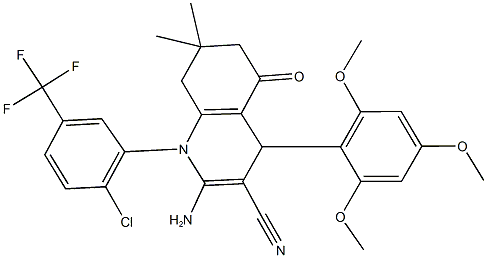 2-amino-1-[2-chloro-5-(trifluoromethyl)phenyl]-7,7-dimethyl-5-oxo-4-(2,4,6-trimethoxyphenyl)-1,4,5,6,7,8-hexahydro-3-quinolinecarbonitrile Struktur