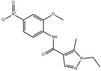 1-ethyl-N-{4-nitro-2-methoxyphenyl}-5-methyl-1H-pyrazole-4-carboxamide Struktur