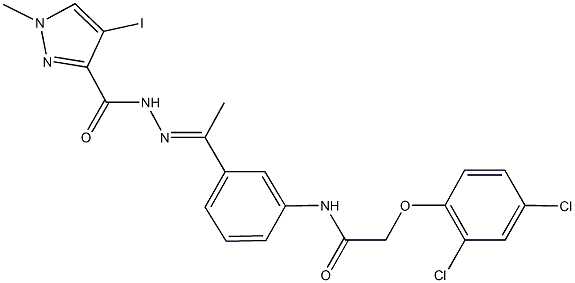 2-(2,4-dichlorophenoxy)-N-(3-{N-[(4-iodo-1-methyl-1H-pyrazol-3-yl)carbonyl]ethanehydrazonoyl}phenyl)acetamide Struktur