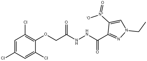 1-ethyl-4-nitro-N'-[(2,4,6-trichlorophenoxy)acetyl]-1H-pyrazole-3-carbohydrazide Struktur