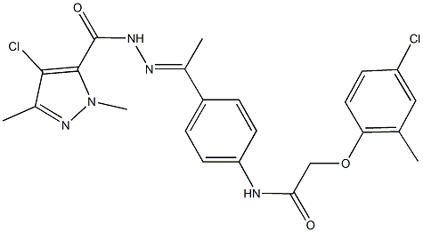 N-(4-{N-[(4-chloro-1,3-dimethyl-1H-pyrazol-5-yl)carbonyl]ethanehydrazonoyl}phenyl)-2-(4-chloro-2-methylphenoxy)acetamide Struktur