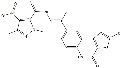 5-chloro-N-{4-[N-({4-nitro-1,3-dimethyl-1H-pyrazol-5-yl}carbonyl)ethanehydrazonoyl]phenyl}-2-thiophenecarboxamide Struktur