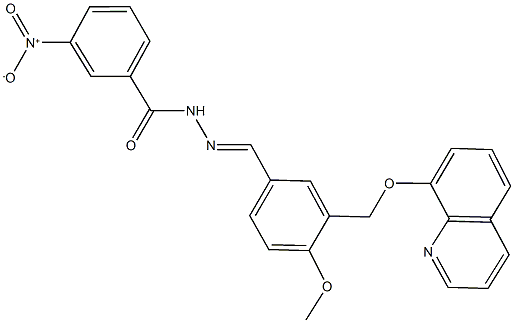 3-nitro-N'-{4-methoxy-3-[(8-quinolinyloxy)methyl]benzylidene}benzohydrazide Struktur