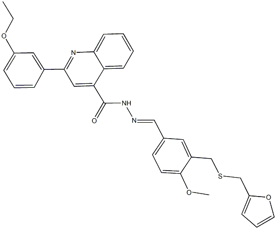 2-(3-ethoxyphenyl)-N'-(3-{[(2-furylmethyl)sulfanyl]methyl}-4-methoxybenzylidene)-4-quinolinecarbohydrazide Struktur