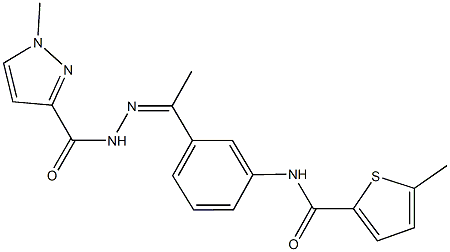 5-methyl-N-(3-{N-[(1-methyl-1H-pyrazol-3-yl)carbonyl]ethanehydrazonoyl}phenyl)-2-thiophenecarboxamide Struktur