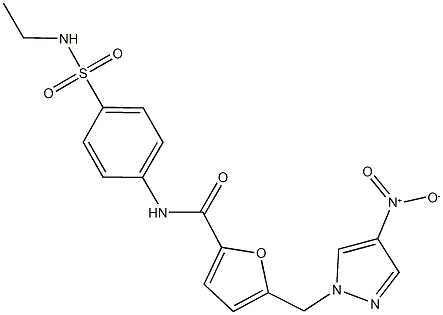 N-{4-[(ethylamino)sulfonyl]phenyl}-5-({4-nitro-1H-pyrazol-1-yl}methyl)-2-furamide Struktur