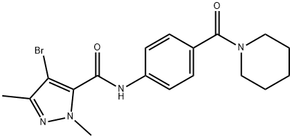 4-bromo-1,3-dimethyl-N-[4-(1-piperidinylcarbonyl)phenyl]-1H-pyrazole-5-carboxamide Struktur