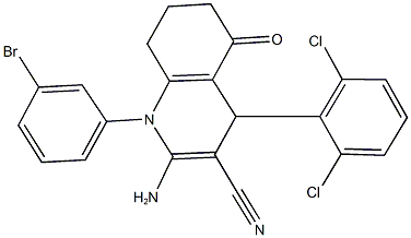 2-amino-1-(3-bromophenyl)-4-(2,6-dichlorophenyl)-5-oxo-1,4,5,6,7,8-hexahydro-3-quinolinecarbonitrile Struktur