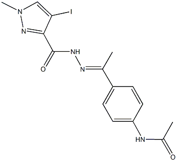 N-(4-{N-[(4-iodo-1-methyl-1H-pyrazol-3-yl)carbonyl]ethanehydrazonoyl}phenyl)acetamide Struktur