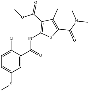 methyl 2-{[2-chloro-5-(methylsulfanyl)benzoyl]amino}-5-[(dimethylamino)carbonyl]-4-methyl-3-thiophenecarboxylate Struktur