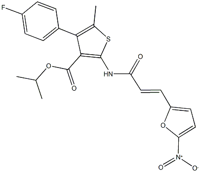 isopropyl 4-(4-fluorophenyl)-2-[(3-{5-nitro-2-furyl}acryloyl)amino]-5-methyl-3-thiophenecarboxylate Struktur