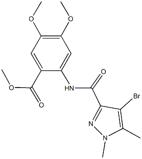 methyl 2-{[(4-bromo-1,5-dimethyl-1H-pyrazol-3-yl)carbonyl]amino}-4,5-dimethoxybenzoate Struktur