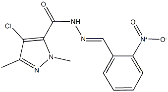 4-chloro-N'-{2-nitrobenzylidene}-1,3-dimethyl-1H-pyrazole-5-carbohydrazide Struktur