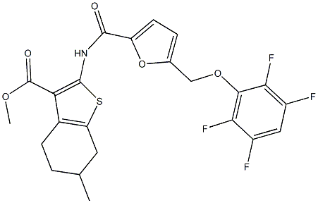 methyl 6-methyl-2-({5-[(2,3,5,6-tetrafluorophenoxy)methyl]-2-furoyl}amino)-4,5,6,7-tetrahydro-1-benzothiophene-3-carboxylate Struktur