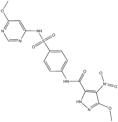 4-nitro-3-methoxy-N-(4-{[(6-methoxy-4-pyrimidinyl)amino]sulfonyl}phenyl)-1H-pyrazole-5-carboxamide Struktur