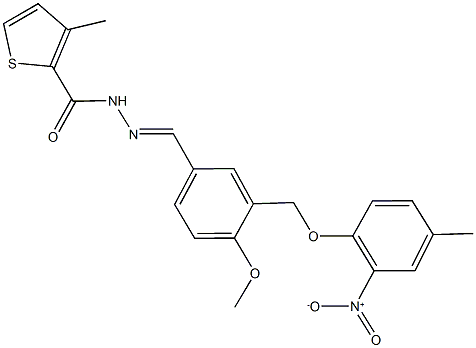 N'-[3-({2-nitro-4-methylphenoxy}methyl)-4-methoxybenzylidene]-3-methyl-2-thiophenecarbohydrazide Struktur