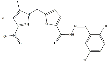 N'-(5-chloro-2-hydroxybenzylidene)-5-({4-chloro-3-nitro-5-methyl-1H-pyrazol-1-yl}methyl)-2-furohydrazide Struktur