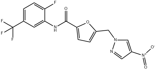 N-[2-fluoro-5-(trifluoromethyl)phenyl]-5-({4-nitro-1H-pyrazol-1-yl}methyl)-2-furamide Struktur