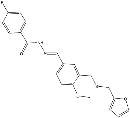 4-fluoro-N'-(3-{[(2-furylmethyl)sulfanyl]methyl}-4-methoxybenzylidene)benzohydrazide Struktur