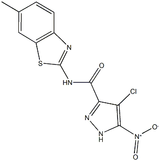 4-chloro-5-nitro-N-(6-methyl-1,3-benzothiazol-2-yl)-1H-pyrazole-3-carboxamide Struktur