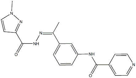 N-(3-{N-[(1-methyl-1H-pyrazol-3-yl)carbonyl]ethanehydrazonoyl}phenyl)isonicotinamide Struktur