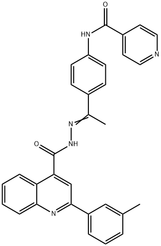 N-[4-(N-{[2-(3-methylphenyl)-4-quinolinyl]carbonyl}ethanehydrazonoyl)phenyl]isonicotinamide Struktur